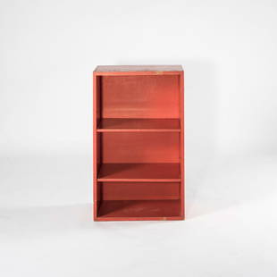 Small shelf, 1930s: Peter Keler, H. 80 x 49 x 30 cm. Wooden slats, painted red.