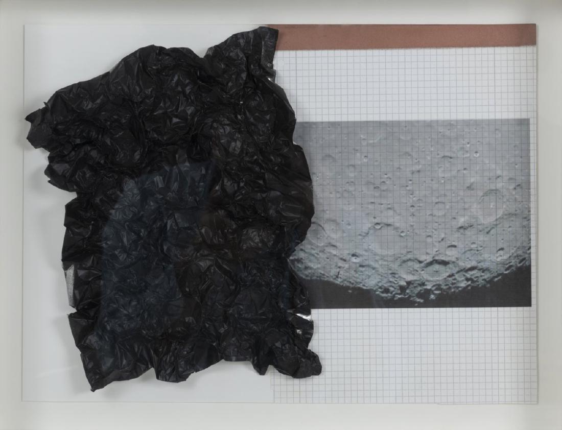 'Dark Side of the Moon, 2012: Michael Sailstorfer (Velden, Vils 1979 - lives in Berlin), Collage (offset, black Staniol paper) in object box. 36.0 x 46.5 x 6.0 cm. Signed on verso: M. Sails, dated: 2012, entitled and numbered: 6 (