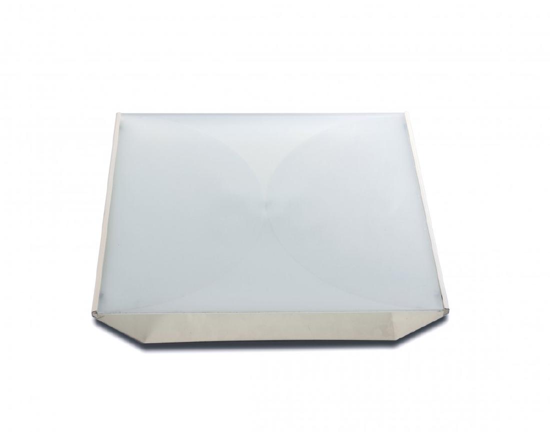 Fontana Arte, Milan, Sconce, 1960s: Fontana Arte, Milan, H. 50 x 51 x 6 cm. Sheet metal, painted creme-white, etched opaline glass. Marked: Maker's decal.