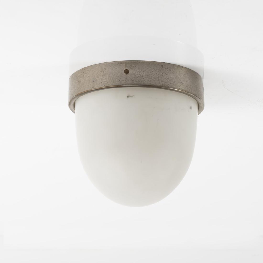 Marianne Brandt, '656' ceiling light, 1929: Marianne Brandt, '656' ceiling light, 1929, H. 20 cm. Made by Korting & Mathiesen, Leipzig. Nickel-plated sheet metal, opal white glass shade. , bauhausleuchten? KANDEMLICHT!, Stuttgart 2002, p. 108f;