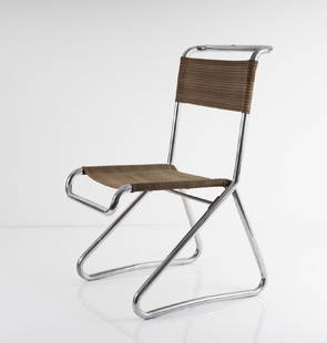 Karel E. Ort, Chair, c. 1930.: Karel E. Ort, Chair, c. 1930. , H. 89 x 51 x 63 cm; D. 2.5 cm. Made by Hynek Gottwald, Usti nad Orlici, Czech Republic (attributed). Chrome-plated tubular steel, original textile ('Eisengarn') cover,