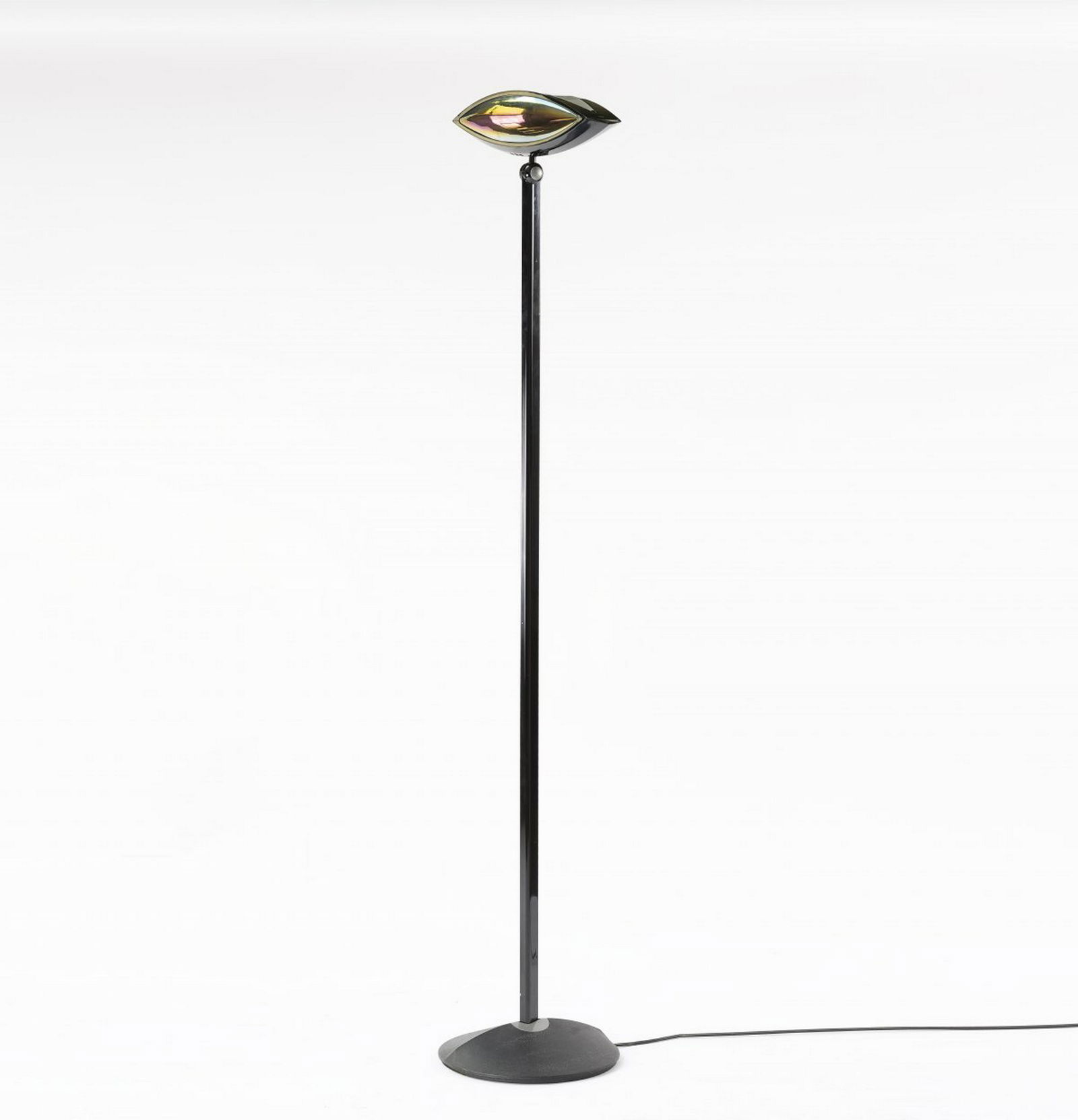 Fabio Lombardo, 'Ae To' floor light, 1988: Fabio Lombardo, 'Ae To' floor light, 1988, H. 195 x 50 x 10 cm. Made by Flos, Milan. Tubular metal, sheet metal, lustred and clear glass. , Repertorio 1950-2000, vol. 2, p. 410.