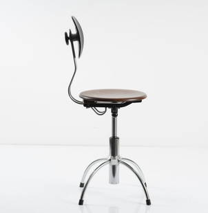 Egon Eiermann, 'SE 41' desk chair, 1951: Egon Eiermann, 'SE 41' desk chair, 1951, H. 94.5 cm (max.) x 37 x 36.5 cm. Made by Wilde & Spieth, Esslingen. Chrome-plated tubular steel, wood, painted black and brown. , Egon Eiermann, die Moebel,