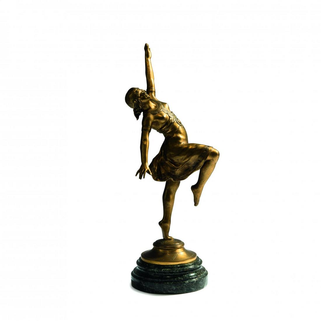 J. Garnier-Villain, Dancer, 1920s: J. Garnier-Villain, Dancer, 1920s, H. 37.3 cm (with base). Cold-painted bronze. Plinth signed: J. Garnier-Villain (embossed). Green-black marble base.,