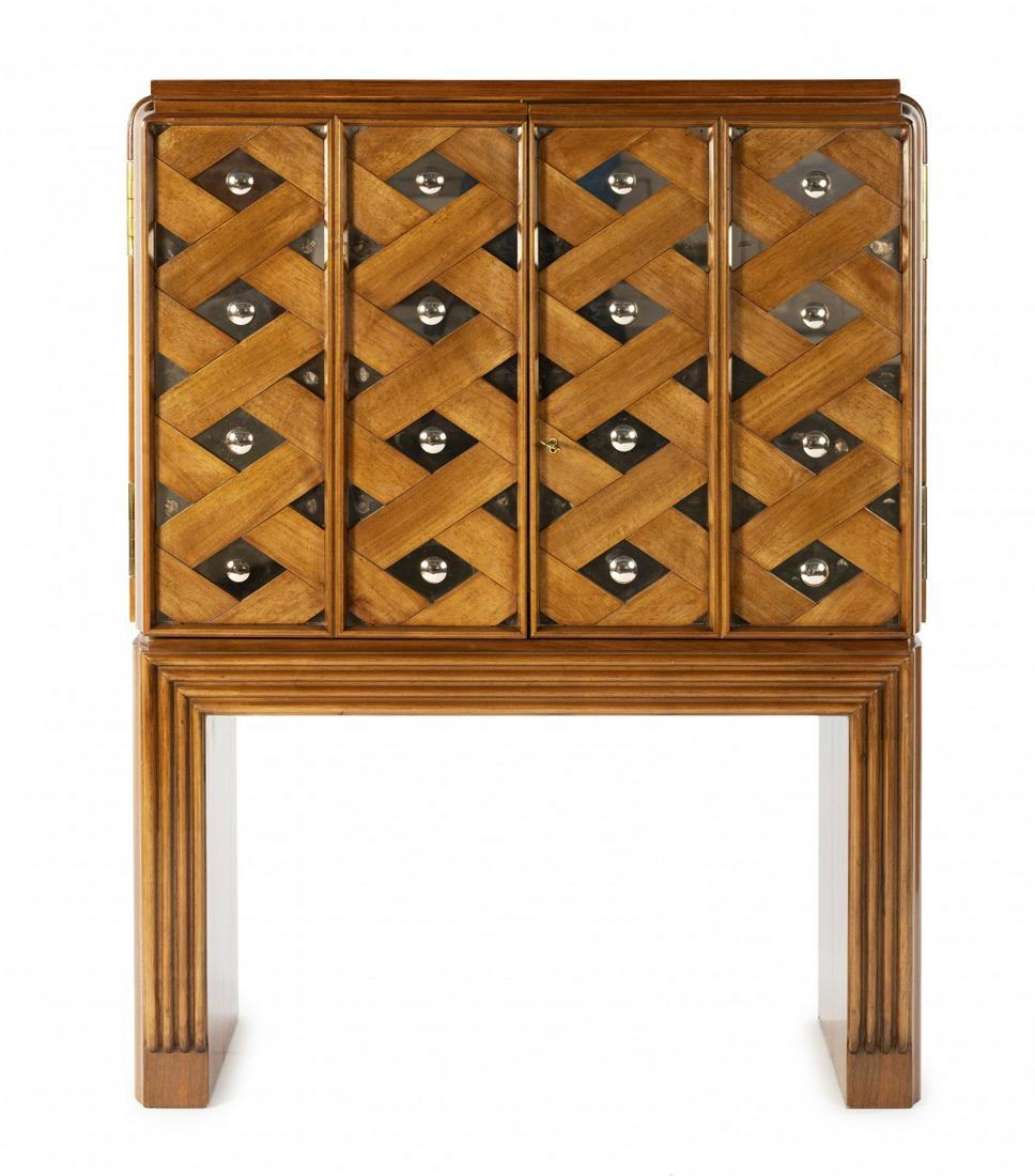 Osvaldo Borsani (attr.), Bar cabinet, 1930s: Osvaldo Borsani (attr.), Bar cabinet, 1930s, H. 129.5 x 101.5 x 54 cm. Made by ABV Atelier Borsani, Varedo (attr.). Wooden construction, nutwood veneer, plate glass, part rose, cut, clear glass, brass