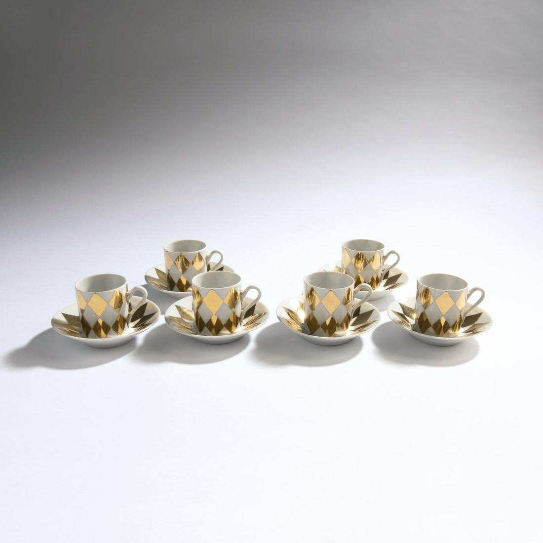 Piero Fornasetti, Six cups and saucers, 1960s (1 of 2)