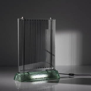 Saint Gobain, Paris, Radiant heater, 1930s: Saint Gobain, Paris, Radiant heater, 1930s, H. 58 x 42.5 x 13 cm. Glass, clear, partly cut, metal rods, tubular metal, nickel-plated. Marked: SAINTGOBAIN.,