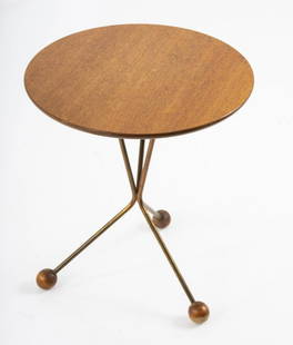 Albert Larsson, 'Table in a jar', c. 1955: Albert Larsson, 'Table in a jar', c. 1955, H. 45 cm. D. 38 cm. Made by Alberts, Tibro. Plywood, teak veneer, tubular brass, copper-plated, beech balls.,