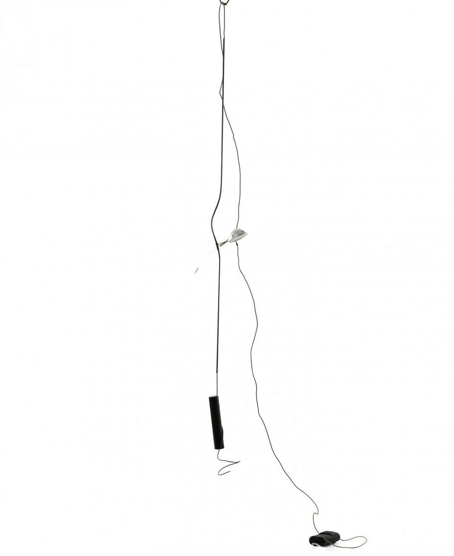 Ingo Maurer & Team, 'Hot Achille' ceiling light, 1994: Ingo Maurer & Team, 'Hot Achille' ceiling light, 1994, H. 200 cm (c.). Made by Design M Ingo Maurer, Munich. Stainless steel, aluminium, safety glass, coaxial cable. Marked: HOT ACHILLE. , Cat. Ingo M