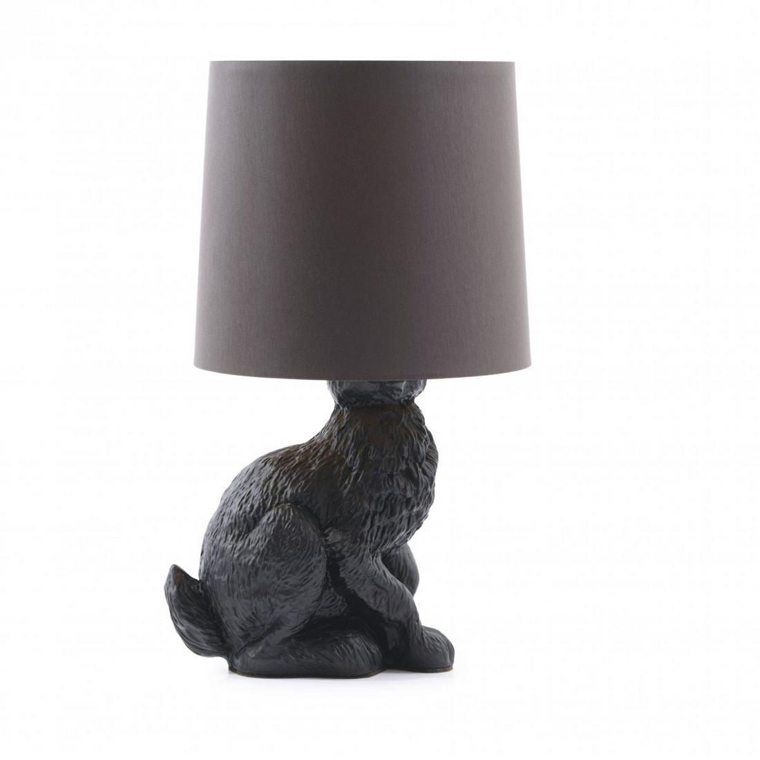 Front Design, 'Rabbit lamp', 2006: Front Design, 'Rabbit lamp', 2006, H. 50 cm, D. 28.5 cm. Made by Moooi, Breda, The Netherlands. Polyester, black, PVC / coffee brown viscose. Marked: manufacturer's mark, manufacturer's label.,