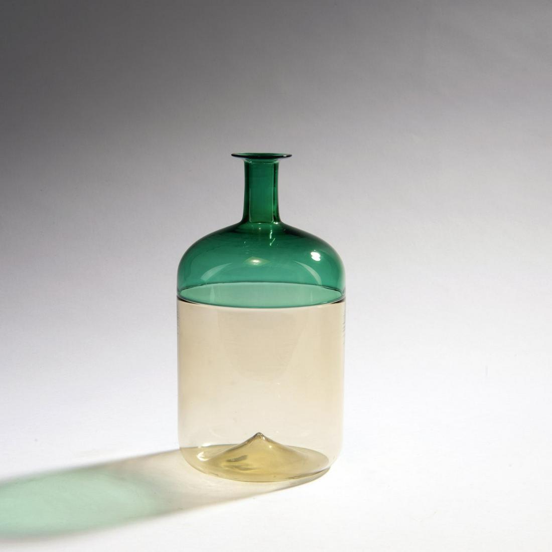 Tapio Wirkkala, 'Bolla' vase, 1966-68: Tapio Wirkkala, 'Bolla' vase, 1966-68, H. 24 cm. Execution: Venini & C. In so-called 'Incalmo' technique, fused glass masses in green and light amber colors. Signed on the bottom: venini 78 (engraved)