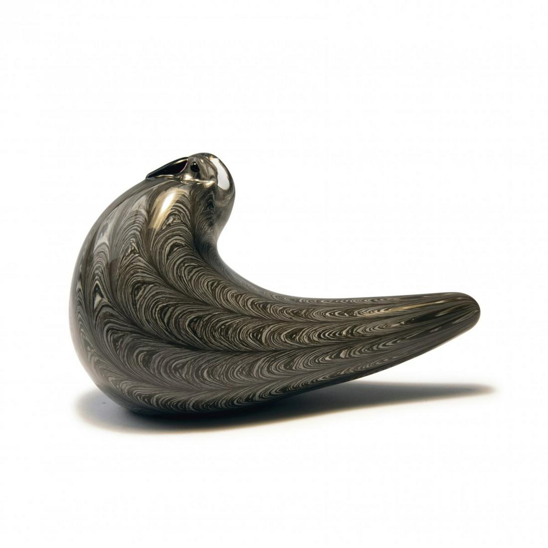 Ercole Barovier, 'Neolitico' dove, 1954: Ercole Barovier, 'Neolitico' dove, 1954, H. 12 cm. Execution: Barovier & Toso. Clear glass, fused spirals, white and ochre. , Cf. Attilia Dorigato, Ercole Barovier 1889-1974, Milan 1989, p. 98f.
