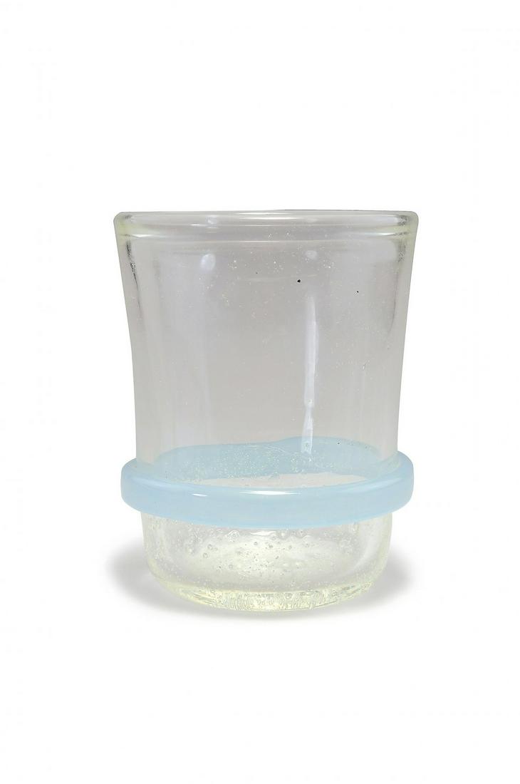 Schneider, Epinay-sur-Seine, Vase, c. 1930: Schneider, Epinay-sur-Seine, Vase, c. 1930, H. 17 cm. Clear, bubbly glass, in the lower part ring support with blue powder inclusions. Signed: CHARDER (sandblasted).,