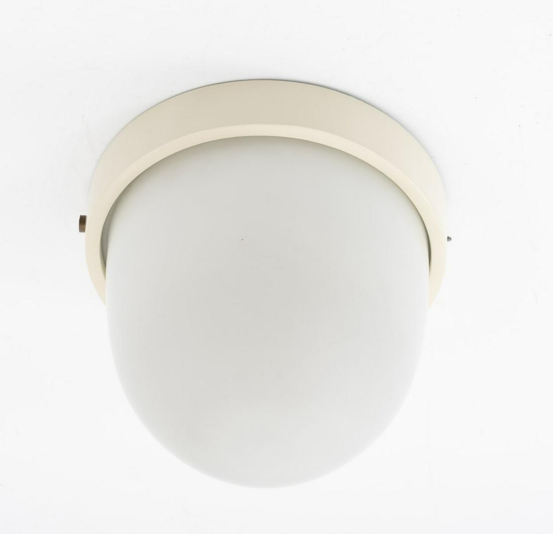 Marianne Brandt, '656' ceiling light, 1928: Marianne Brandt, '656' ceiling light, 1928, H. 20 cm, D. 22.3 cm. Made by Kanden - Körting & Mathiesen, Leipzig. Sheet metal, varnished crème-white, opal white glass shade. , Binroth e