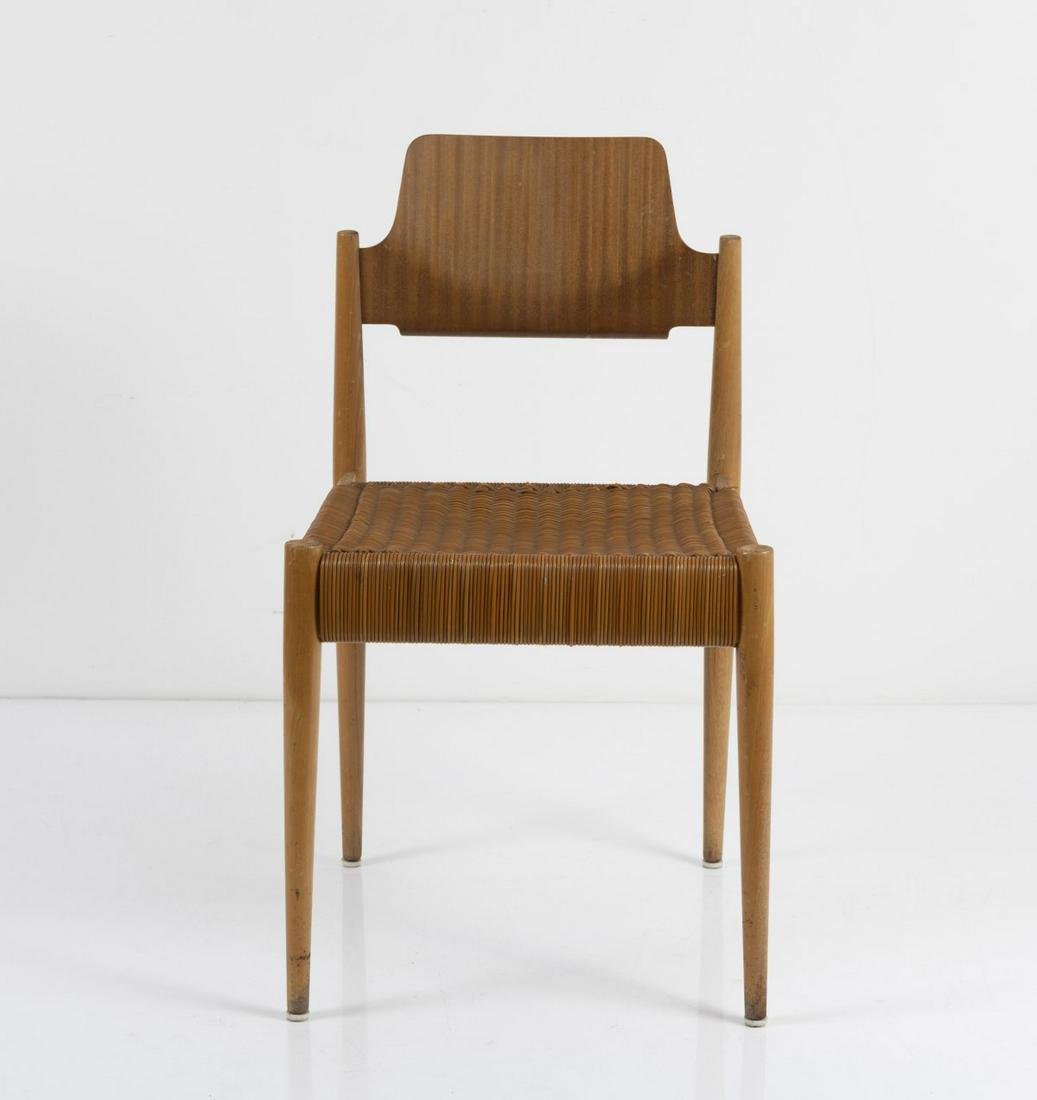 Egon Eiermann, 'SE 119' church chair, c.1952/56: Egon Eiermann, 'SE 119' church chair, c.1952/56, H. 81 x 45.5 x 53.5 cm. Made by Wilde & Spieth, Esslingen. Beechwood, plywood, canework, metal. , Exh. Egon Eiermann. Die Möbel, Badisches Lan