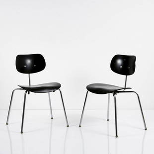 Egon Eiermann, Two chairs 'SE 68S', c. 1956: Egon Eiermann, Two chairs 'SE 68S', c. 1956, H. 77.5 x 55 x 46.5 cm. Made by Wilde & Spieth, Esslingen. Tubular metal, chrome-plated, plywood, painted black., Exh. Egon Eiermann. Die Möbel, B
