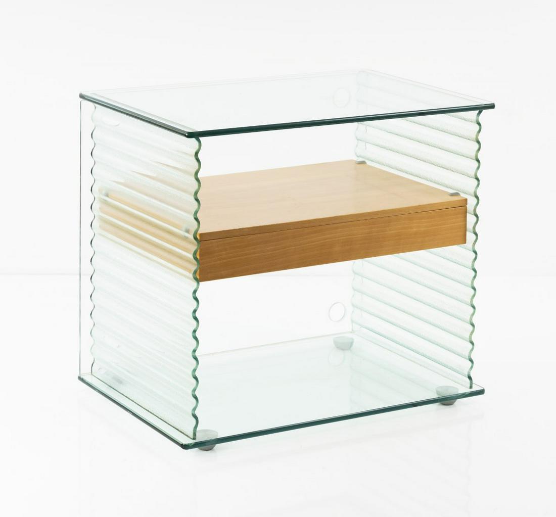 Ron Arad, Small 'Onda' sideboard, 1996: Ron Arad, Small 'Onda' sideboard, 1996, H. 61.5 x 68 x 47 cm. Made by Fiam, Pesaro. Clear glass, structured glass, aluminium. ,