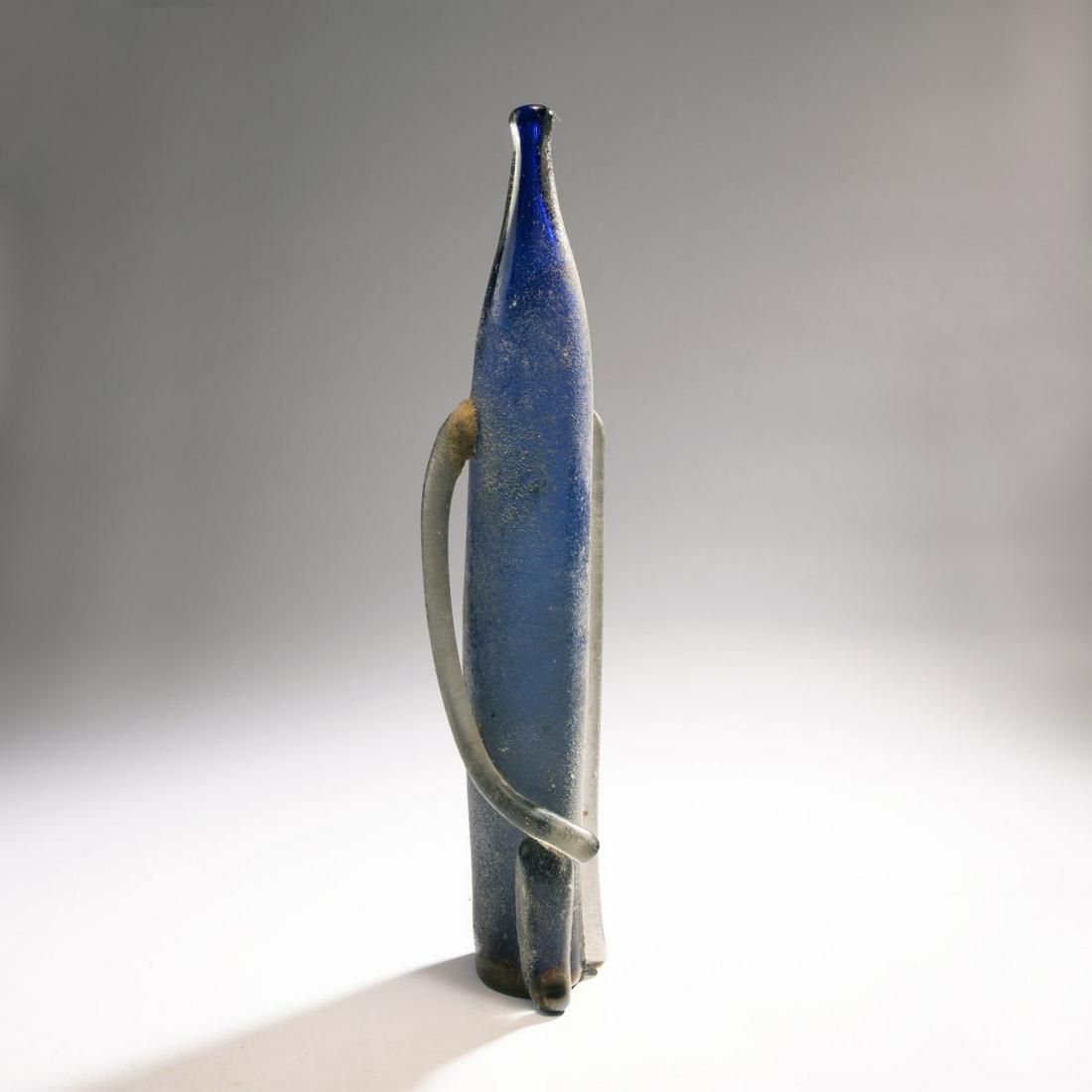 Ermanno Nason, 'Scavo' vase, 1960s: Ermanno Nason, 'Scavo' vase, 1960s, In the form of a stylized body. H. 58 cm. Execution: Gino Cenedese (attributed). Cased glass, clear and blue with whitish powder fusions. Unsigned., Private collect