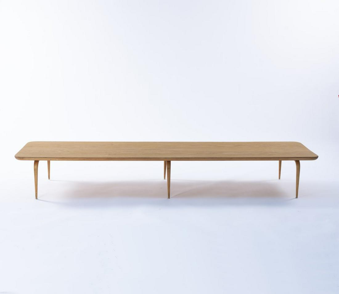 Bruno Mathsson, Low table 'Annika', 1936: Bruno Mathsson, Low table 'Annika', 1936, H. 30 x 210 x 60 cm. Made by Karl Mathsson, Värnamo, Sweden, in 1968. Blockboard with ash veneer, birch plywood, laminated. Marked: Two brandings: Bruno
