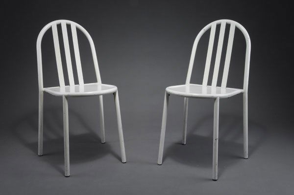 Robert Mallet-Stevens. Two stackable chairs, desi: Robert Mallet-Stevens. Two stackable chairs, designed c. 1931. H. 82.5 x 44.5 x 52.5 cm. Metal tube, metal sheet, painted white. Marked: label made in france; RMS.