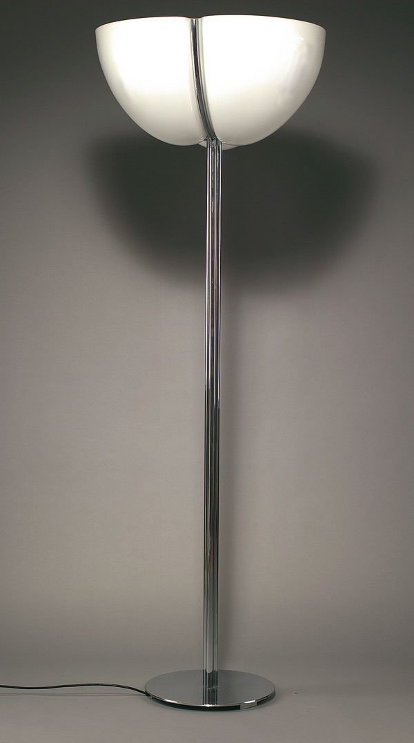 Ingo Maurer. 'Tricena' floor light, designed in 1: Ingo Maurer. 'Tricena' floor light, designed in 1971. H. 174 cm; diameter 59 cm. Made by Design M Ingo Maurer Munich. Chrome-plated tubular steel, white plastic.