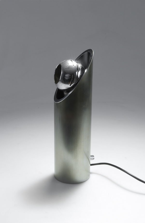 Angelo Lelli (attributed). Table light, designed: Angelo Lelli (attributed). Table light, designed c. 1963. H. 29.2 cm. Made by Arredoluce, Monza. Brushed, chrome-plated tubular steel, sheet steel, magnet. Marked: Maker's label.