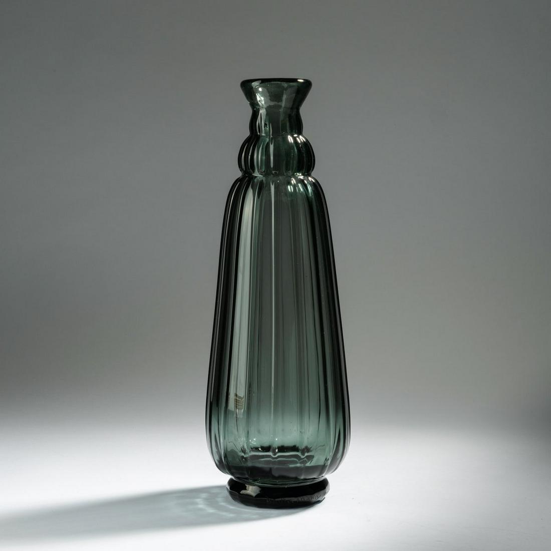 Daum Frères, Nancy , Vase, c. 1926: Daum Frères, Nancy , Vase, c. 1926, H. 40.7 cm. Turmaline green glass. Signed: DAUM, cross of Lorraine, NANCY FRANCE (engraved).,