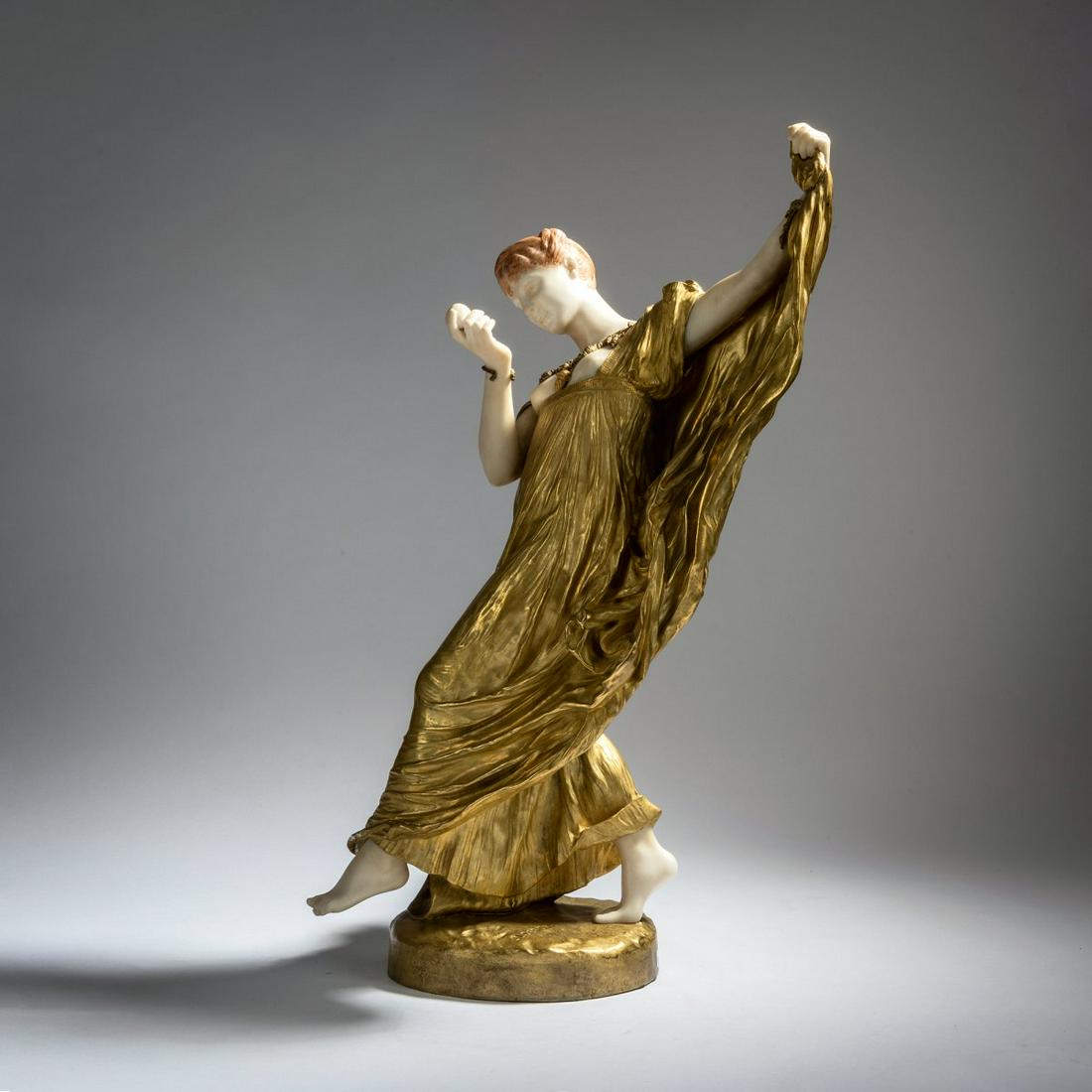 Jean-Léon Gérôme, 'La danseuse: Jean-Léon Gérôme, 'La danseuse à la pomme', 1890, H. 51 cm. Bronze, fire-gilt, head, bust, arms and feet made of alabaster. Hair brown. Base signed: JL GÉRÔME,