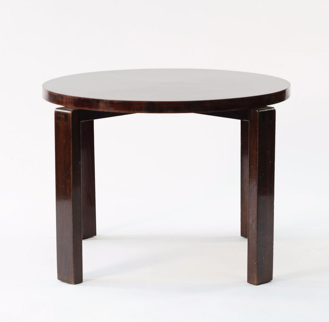 Erich Dieckmann, Occasional table, c. 1930: Erich Dieckmann, Occasional table, c. 1930, H. 65 cm, D. 90 cm. Made at Weimar Bauhochschule. Mahogany, plywood with mahogany veneer, stained dark. , Provenance: Former student at the Bauhaus Dessau,