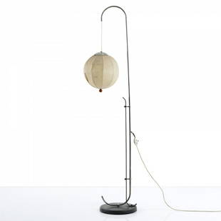 Karl Trabert (attributed), Floor lamp, c. 1928: Karl Trabert (attributed), Floor lamp, c. 1928, H. 179 cm, Ø 30 cm. Made by Schanzenbach & Co., Frankfurt am Main (attributed). Sheet metal, painted black, tubular brass, nickel-plated, pap