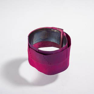 Annamaria Zanella, 'Fortuny' bracelet, 2014: Annamaria Zanella, 'Fortuny' bracelet, 2014, Steel fabric, titanium, enamel. 40 grams. H. 47 mm, Ø c. 70 mm. Signed: Zanella 14 (engraved).,