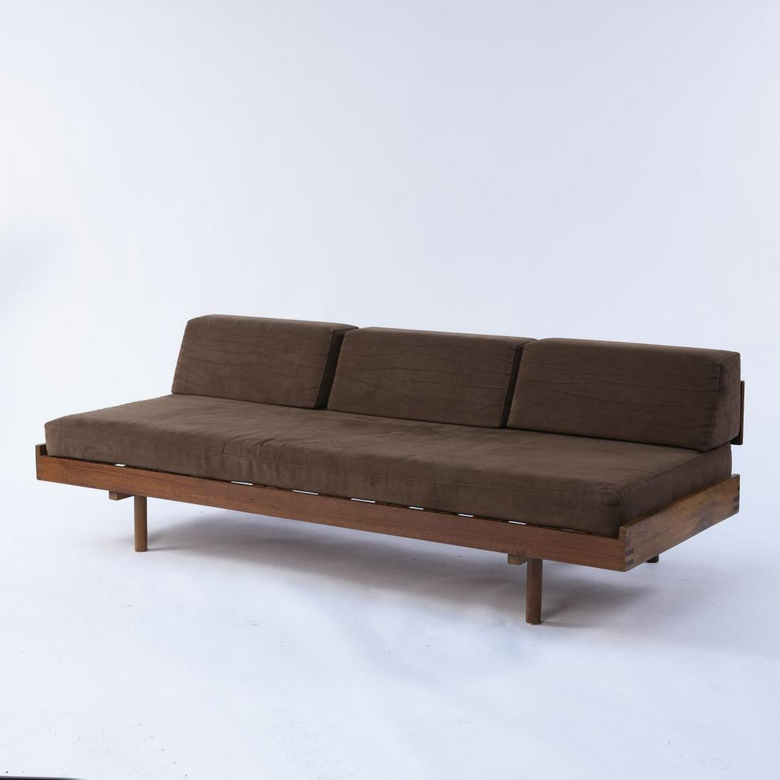 Sergio Cometti, Sofa / day bed, 1956: Sergio Cometti, Sofa / day bed, 1956, H. 67 x 198 x 88.5 cm. Made by Gavina, Bologna. Walnut, walnut veneer, brown Alcantara cover.,