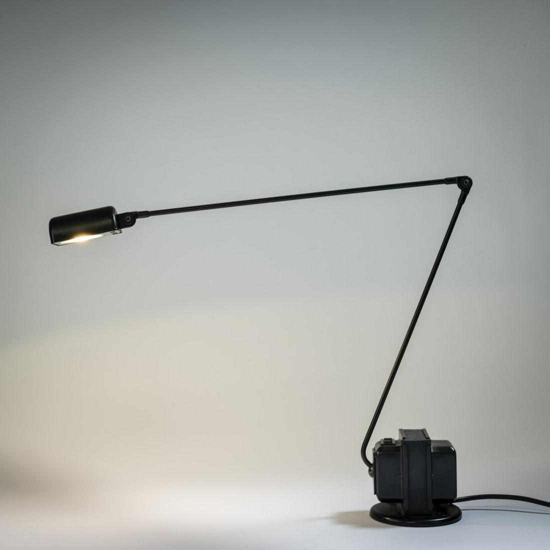 Tommaso Cimini, Table light 'Daphine Classic', 1975: Tommaso Cimini, Table light 'Daphine Classic', 1975, H. 81 cm (max). Made by Lumina, Milan. Sheet steel, steel rods, painted black. Marked: manufacturer's stamp., Gramigna, Repertorio 1950-2000, vol.