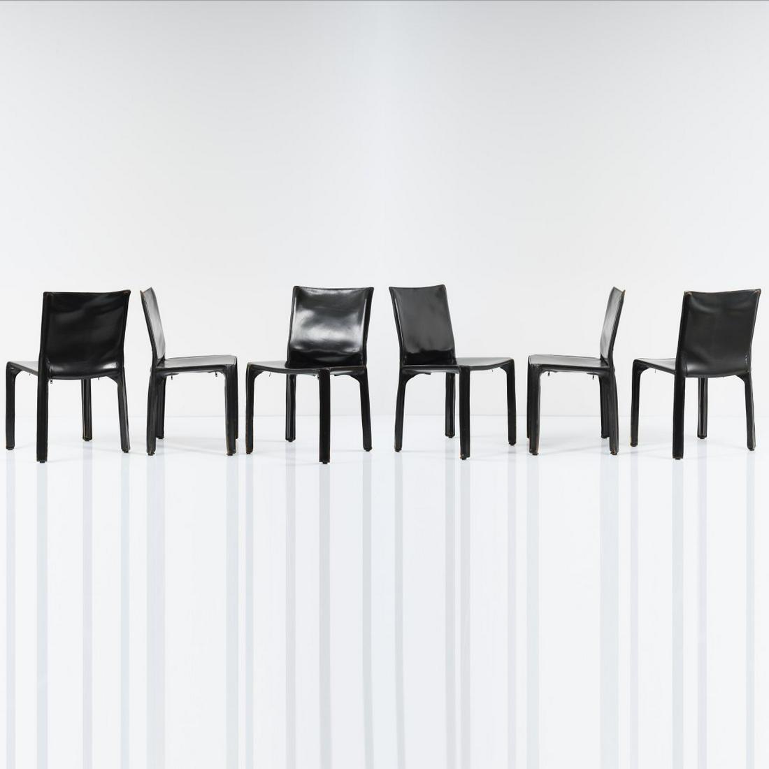 Mario Bellini, Six 'Cab 412' chairs, 1977: Mario Bellini, Six 'Cab 412' chairs, 1977, H. 81 x 47 x 49.5 cm. Made by Cassina, Milan. Black leather, metal frame. Marked: Maker's label. , Gramigna, Repertorio 1950-1980, Milan 2001, p. 443.