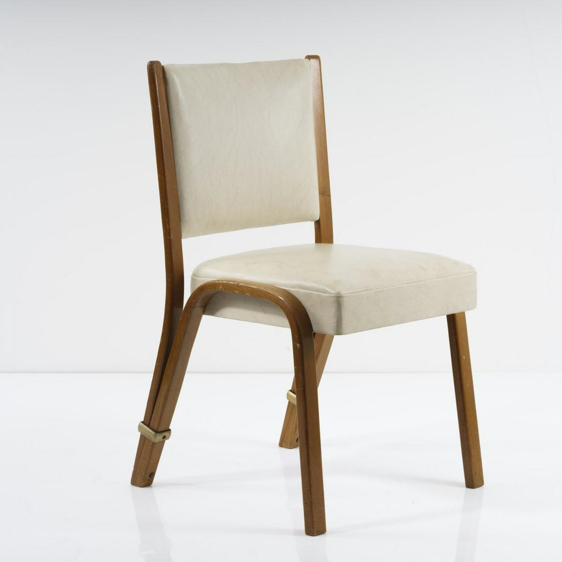 Hugues Steiner, 'No. 1 Garnie' chair from the 'Bow: Hugues Steiner, 'No. 1 Garnie' chair from the 'Bow Wood' series, c. 1950., H. 84 x 49.7 x 52 cm. Made by Steiner Meubles, Paris, in the 1950s. Ash, crème-white synthetic leather, brass. , Favar