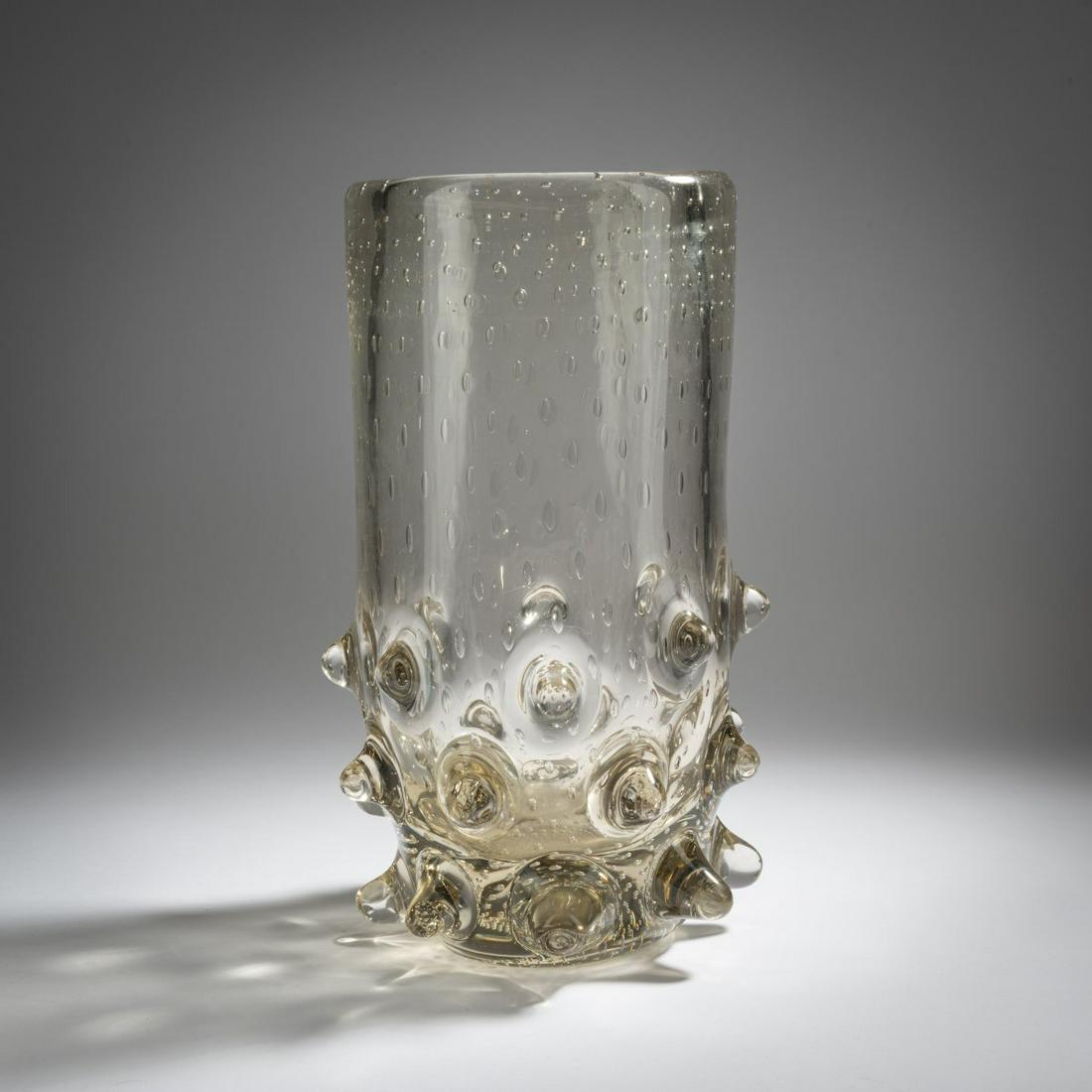 Ercole Barovier, 'Mugnoni' vase, 1938: Ercole Barovier, 'Mugnoni' vase, 1938, H. 39 cm. Thick-walled colorless glass with pricked air bubbles, the lower area with applied nodes. , Cf. Marina Barovier, Art of the Barovier, Verona 1993, p. 1