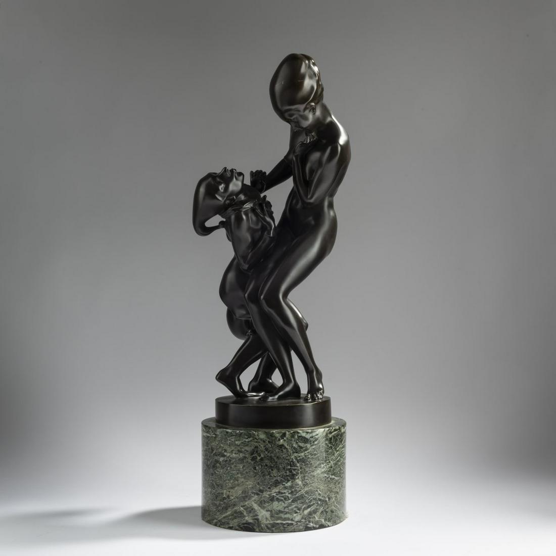 Heinrich Karl Scholz, Lady and a Fool in Love, 1920: Heinrich Karl Scholz, Lady and a Fool in Love, 1920, H. 60.5 cm (with base). Bronze, dark patina. Plinth signed: HK SCHOLZ 1920, ERZGIESSEREI AG WIEN (embossed). Green and black marble base.,