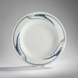 Henry van de Velde, 'Whiplash' soup plate, 1903-04: Henry van de Velde, 'Whiplash' soup plate, 1903-04, D. 26.8 cm. Made by KPM Meissen, before 1924. Porcelain, white, glazed, blue underglaze. Marked: button swords 71. (blue, under glaze), artist's sig