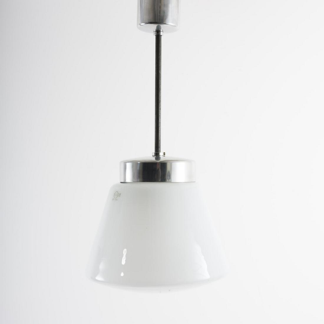 Hin Bredendieck, '694' pendant light, c. 1929: Hin Bredendieck, '694' pendant light, c. 1929, H. 72 cm (with suspension), D. 33 cm. Made by Körting & Mathiesen A.-G., Leipzig-Leutzsch. Tubular metal, sheet metal, chrome-plated, white glas