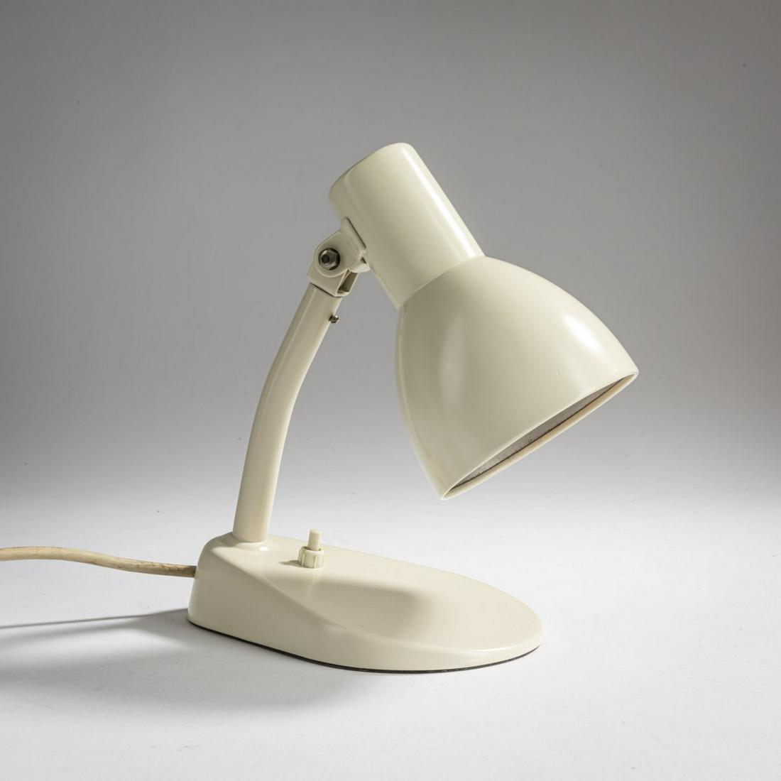 Marianne Brandt; Hin Bredendieck, Bedside table light,: Marianne Brandt; Hin Bredendieck, Bedside table light, 1928/29, H. 24.5 cm. Made by Körting & Mathiesen A.-G., Leipzig-Leutzsch. Sheet metal, tubular metal, painted white resp. aluminium matt