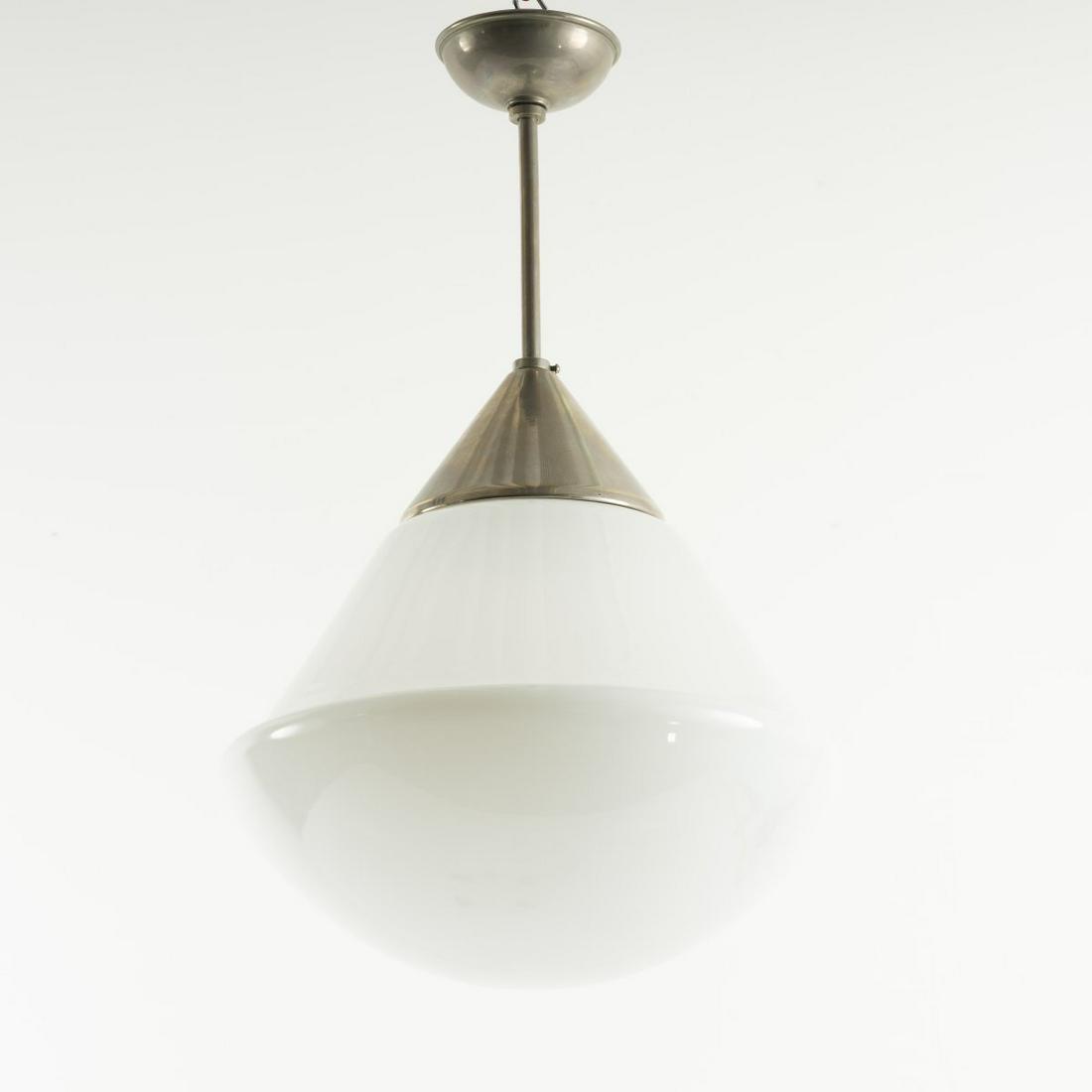 Heinrich Siegfried Bormann, '624' pendant light, c.: Heinrich Siegfried Bormann, '624' pendant light, c. 1939, H. 66 cm (with suspension), D. 40 cm. Made by Körting & Mathiesen A.-G., Leipzig-Leutzsch. Sheet metal, tubular metal, nickel-plated,