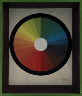 Peter Keler, 'Colour spectrum' in handmade frame, c.: Peter Keler, 'Colour spectrum' in handmade frame, c. 1945, 25.7 x 29 cm. Mixed media on paper. Signed: PETER KELER. Frame: 40.5 x 34.2 cm. Wood, painted black, green and eggplant purple. , Exh. cat. P