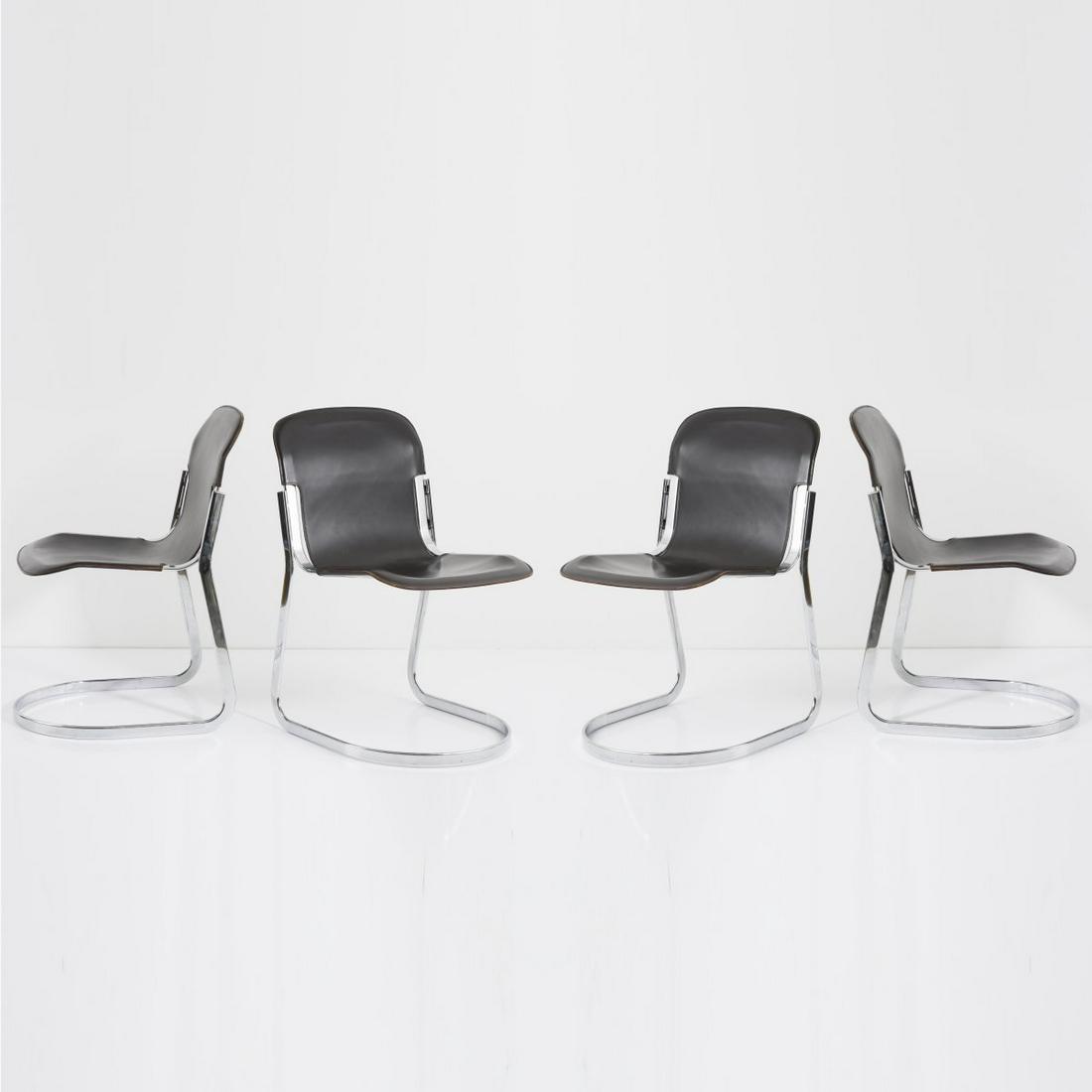 Willy Rizzo (attr.), 4 chairs, c. 1970: Willy Rizzo (attr.), 4 chairs, c. 1970, H. 79.5 x 49.5 x 61 cm. Made by Cidue srl., Atripalda. Sectional steel, chrome-plated, dark brown leather.,