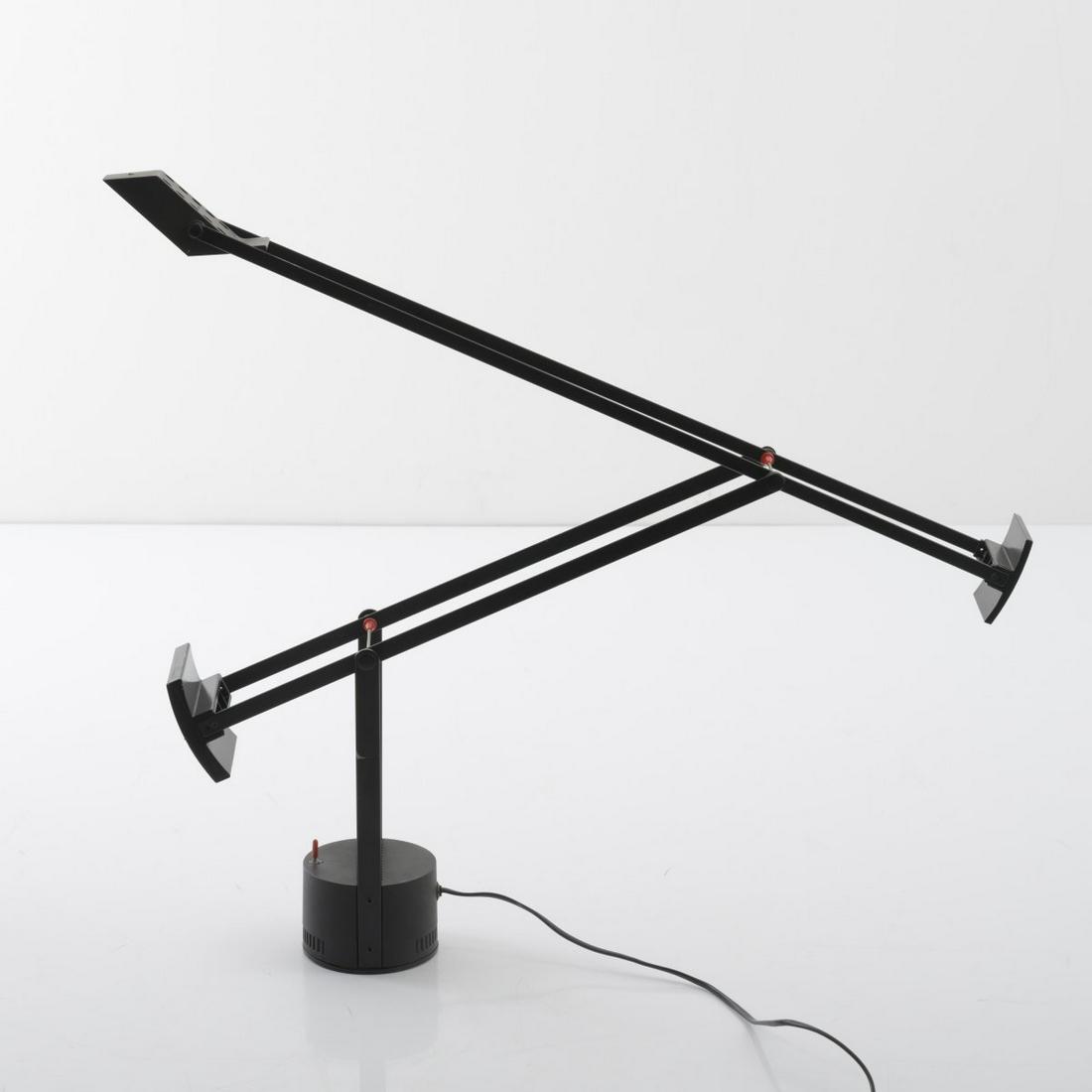 Richard Sapper, 'Tizio' desk light, 1972: Richard Sapper, 'Tizio' desk light, 1972, H. 120.5 cm (max.). Made by Artemide, Milan. Sheet metal, painted black, black plastic. Marked: Manufacturer's mark, paper label. , Cat. Kunst die sich nü