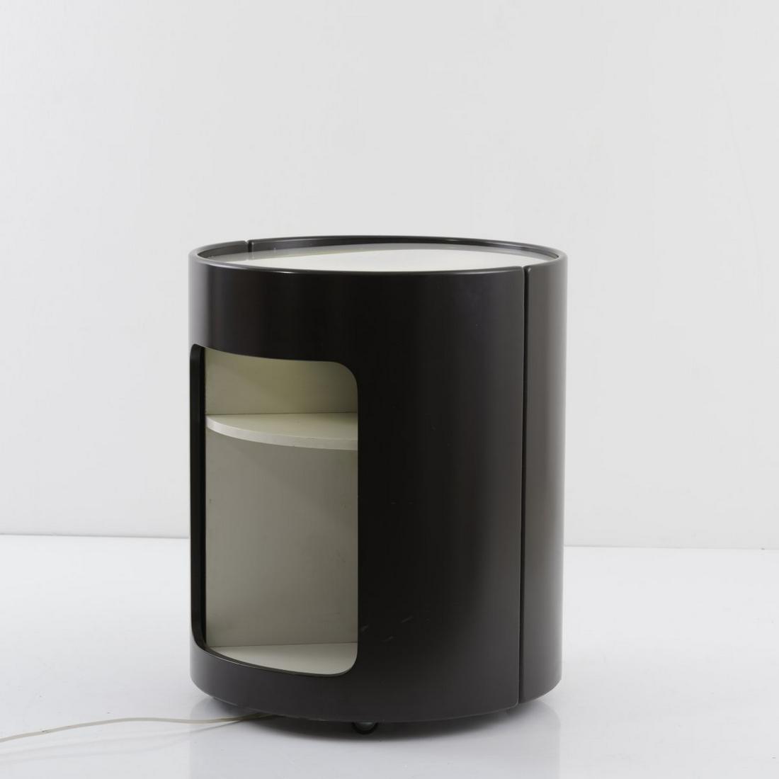 Italy, Dry bar on casters, 1970s: Italy, Dry bar on casters, 1970s, H. 65 cm, D. 54 cm. Plywood, painted black and white, tubular metal chrome-plated, plastic, white.,