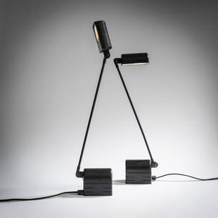 Tommaso Cimini, 2 'Daphine Parete 35' wall lights, 1975: Tommaso Cimini, 2 'Daphine Parete 35' wall lights, 1975, H. 51 cm (max). Made by Lumina, Milan. Sheet metal, metal rods, painted black. Marked: Manufacturer's stamp., Gramigna, Repertorio 1950 - 2000,