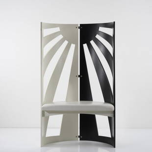Kazuo Shinohara, 'Highnoon' armchair, 1985: Kazuo Shinohara, 'Highnoon' armchair, 1985, H. 136.5 x 81 x 48 cm. Made by Sawaya & Moroni, Milan. Wood, painted black and white, white leather.,