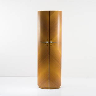 Jaime Tresserra, 'Elíptic' liquor cabinet, 1987: Jaime Tresserra, 'Elíptic' liquor cabinet, 1987, H. 160.5 x 50.5 x 36 cm. Made by Tresserra Collection, Madrid. Wooden box construction, walnut, walnut veneer, metal and gunmetal, silver-plated