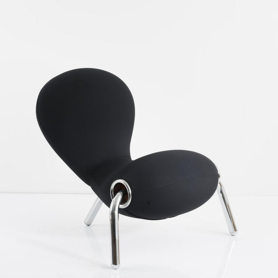 Marc Newson, 'Embryo' chair, 1988: Marc Newson, 'Embryo' chair, 1988, H. 78 x 82 x 89 cm. Made by Cappellini, Milan. Chrome-plated steel, polyurethane foam, black fabric., Rawthorn, Marc Newson, London 1999, p. 26f.