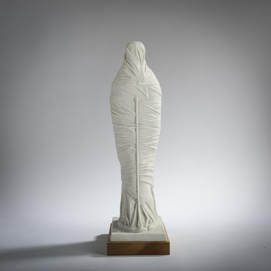 Edgar Augustin (1936 Recklinghausen - 1996 Hamburg),: Edgar Augustin (1936 Recklinghausen - 1996 Hamburg), 'Stehende Gewandfigur', 1981, Bisque on a wooden base. 45.2 x 12.7 x 12.9 cm (with base). Signed on the porcelain base: E Augustin and dated: (19) 